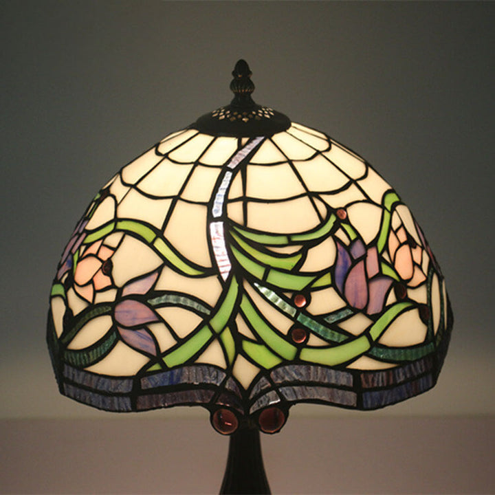 Lámpara de Mesa de 1 Luz con Cúpula de Resina de Vidrio Tiffany Tulip Vintage 