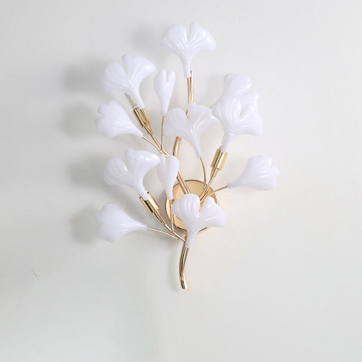 Applique murale contemporaine créative en feuille de ginkgo en fer plastique porcelaine 2/3 lumières pour salon 