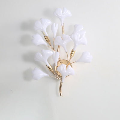 Applique murale contemporaine créative en feuille de ginkgo en fer plastique porcelaine 2/3 lumières pour salon 