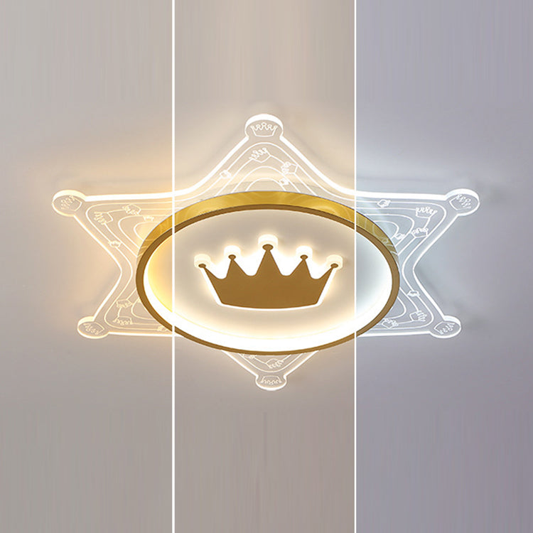 Moderne Art Deco Crown Runde Pentagon Acryl Eisen LED Unterputz Deckenleuchte für Wohnzimmer 