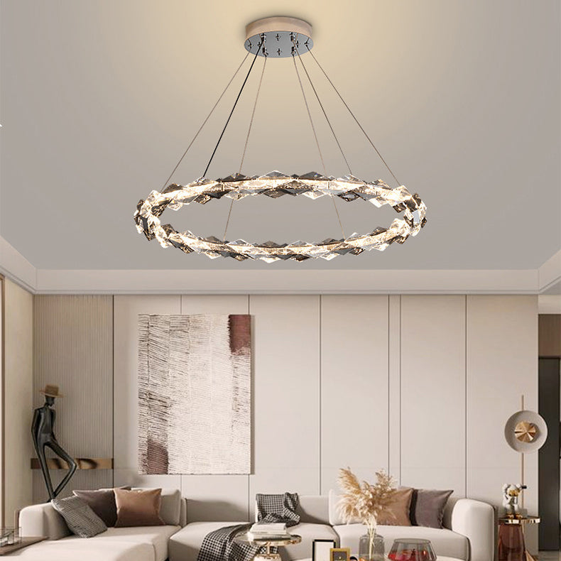 Moderner minimalistischer runder LED-Kronleuchter aus Kristalleisen für Wohnzimmer 
