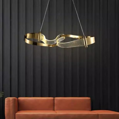 Lampe à suspension LED linéaire en ruban acrylique en forme de vague créative contemporaine pour salon 