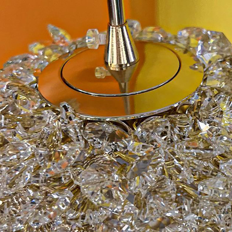 Luminaire suspendu contemporain de luxe avec abat-jour en cristal de litchi pour salon 
