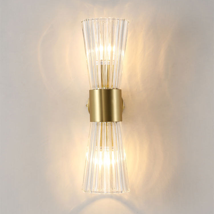 Lámpara de Aplique de Pared Contemporánea de Lujo con Cristal Acanalado Luminosa de 2 Luces para Dormitorio 