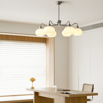 Moderner Mid-Century Persimmon Glasschirm Hardware 6/8-Licht Kronleuchter für Wohnzimmer 