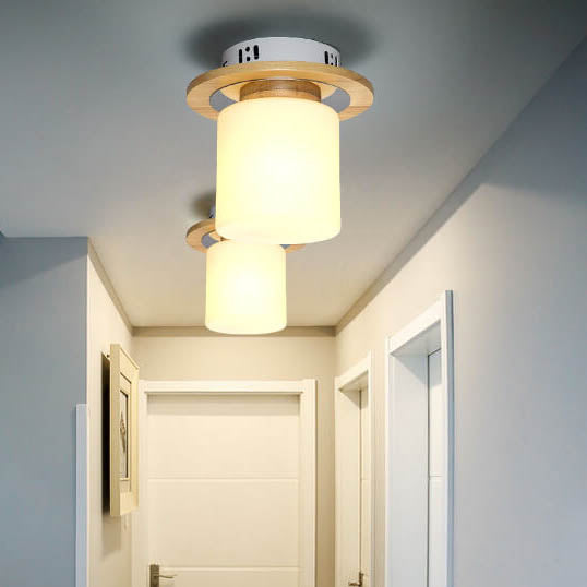 Luz de techo semiempotrada de 1 luz cuadrada circular de madera minimalista nórdica moderna 