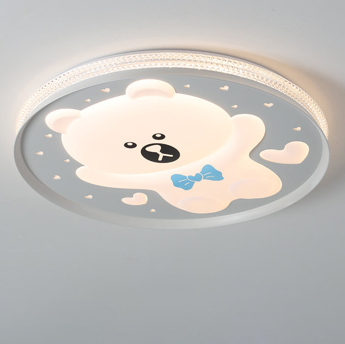 Plafonnier LED Rond Ours en Fer Acrylique pour Chambre d&