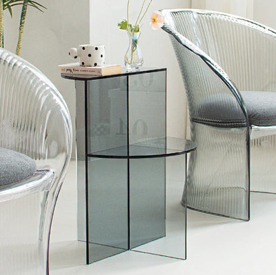 Table d'appoint semi-circulaire scandinave contemporaine en acrylique à 2 niveaux pour salon 