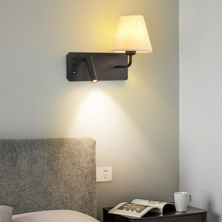 Applique murale LED moderne minimaliste carrée cylindre en fer aluminium tissu 1 lumière pour chambre 