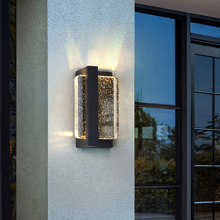 Applique Murale Extérieure LED Moderne Minimaliste Imperméable en Fer et Cristal Rectangulaire Pour Jardin 