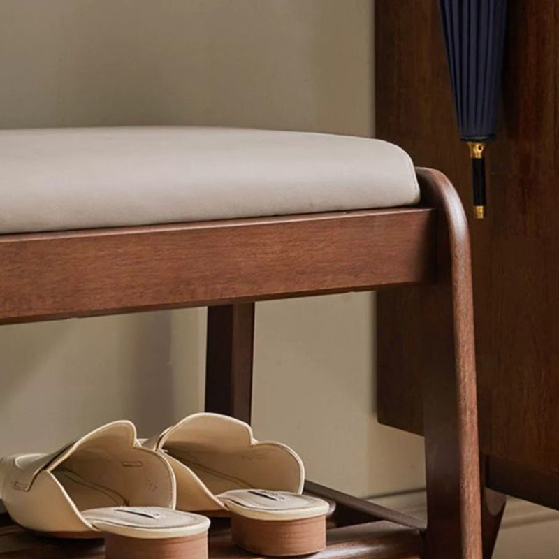 Modern Minimalist Rectangular Rubberwood Faux Leather Shoe Storage Benche For Entryways