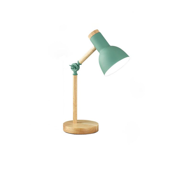 Lámpara de mesa contemporánea nórdica con pantalla semicircular de hierro y base de madera de 1 luz para estudio 