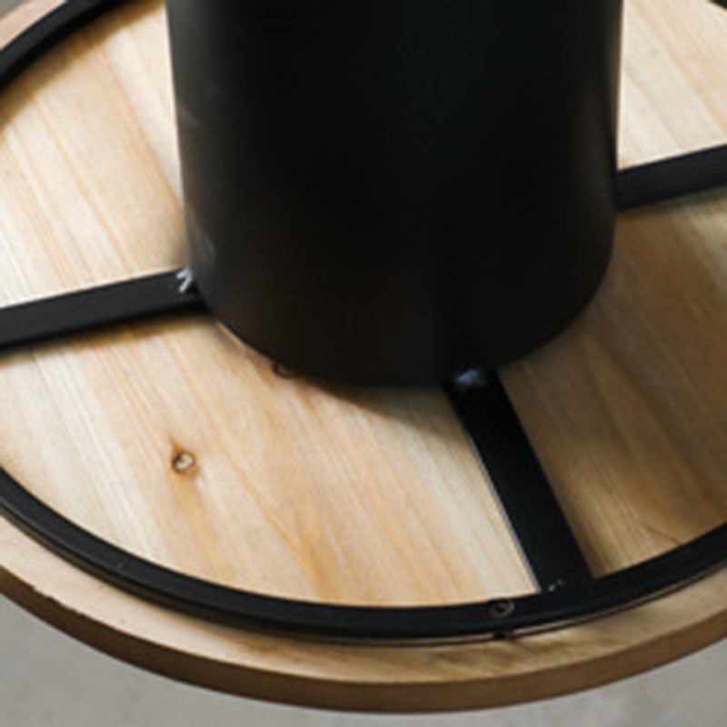Traditional Vintage Round Rattan Iron Pine Coffee Table 1-Tier For Living Room