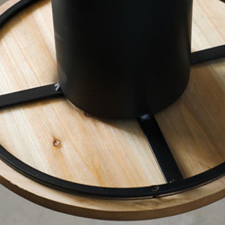 Traditional Vintage Round Rattan Iron Pine Coffee Table 1-Tier For Living Room