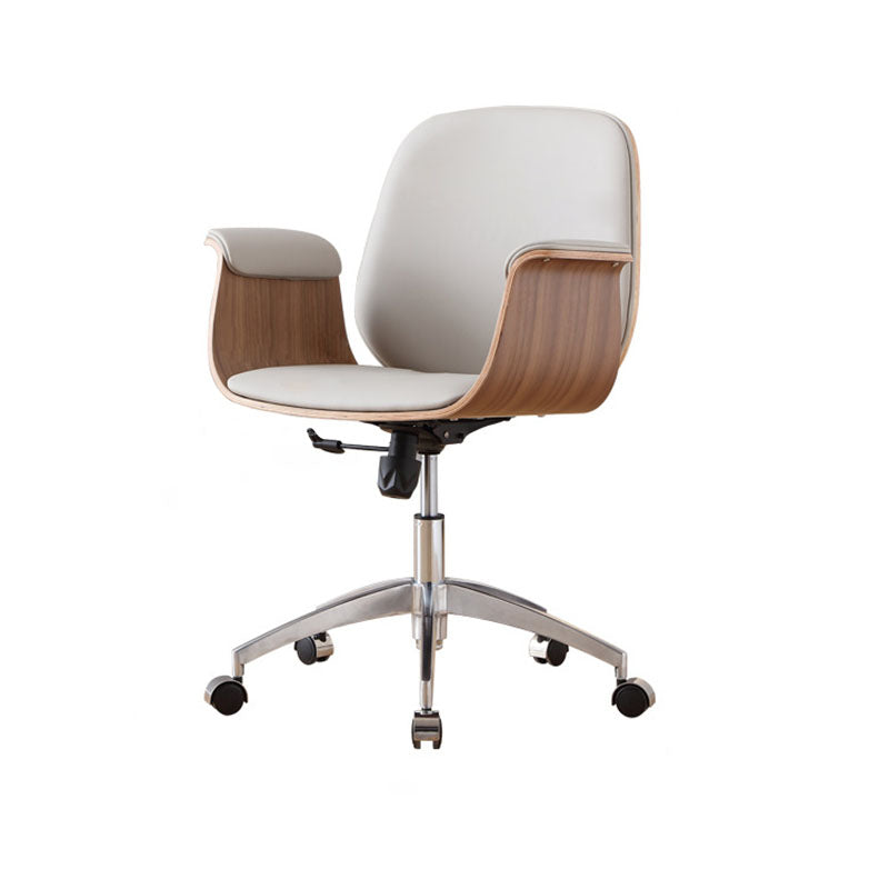 Zeitgenössischer Luxus-Mikrofaserleder-Schreibtischstuhl mit Holzmaserung, höhenverstellbar, drehbar, Rückenlehne und Armlehne für das Home-Office 