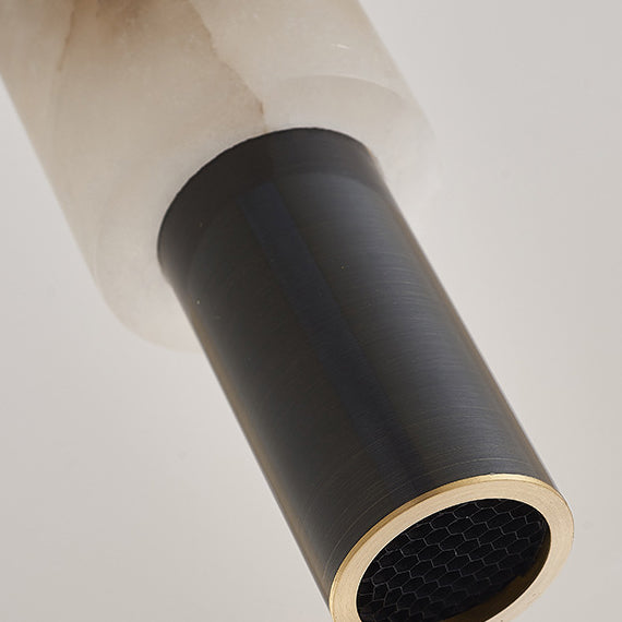 Lustre LED contemporain de luxe en cuivre à bande longue avec abat-jour en marbre pour salon 