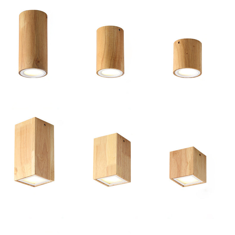 Nordic Creative Log Wood Tube LED Flush Mount Ceiling Light