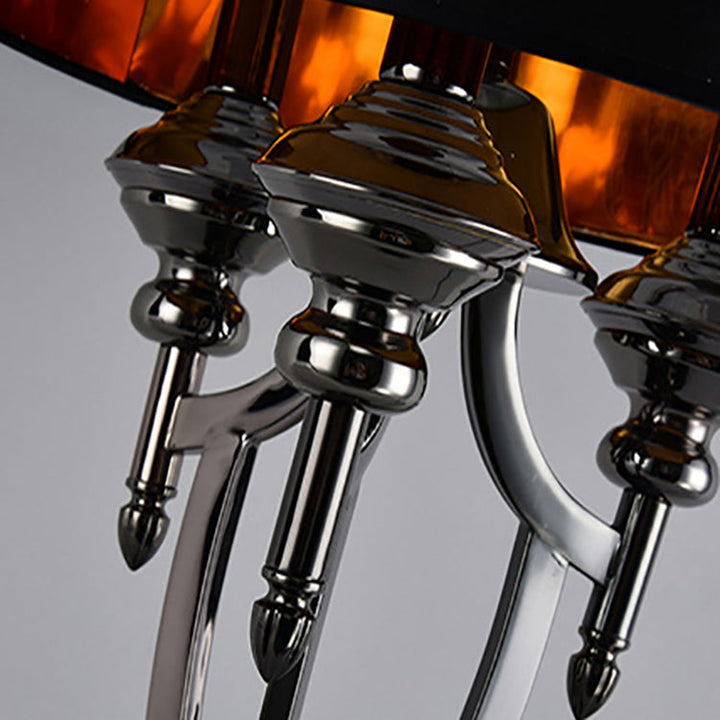 Lampe de table à 3 lumières en tissu rétro contemporain avec cylindre en marbre et fer pour étude 