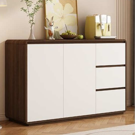 Moderner minimalistischer Holzpaneele Metall abgerundetes Quadrat Rechteck Aufbewahrungsschrank mit 3 Schubladen für das Wohnzimmer 