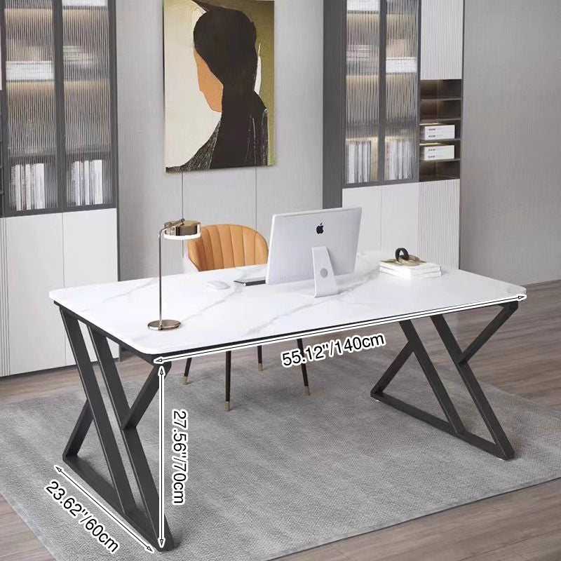 Steinplatten-Top-Büroschreibtisch mit Kohlenstoffstahlrahmen - Moderner minimalistischer rechteckiger Schreibtisch für das Home Office 