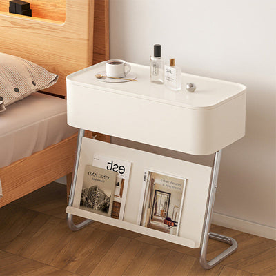 Table de nuit moderne minimaliste rectangulaire en acier inoxydable et acier au carbone avec 1 tiroir pivotant pour le chevet 