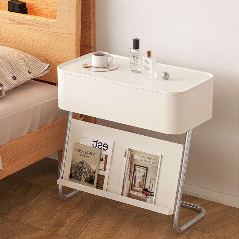 Table de nuit moderne minimaliste rectangulaire en acier inoxydable et acier au carbone avec 1 tiroir pivotant pour le chevet 