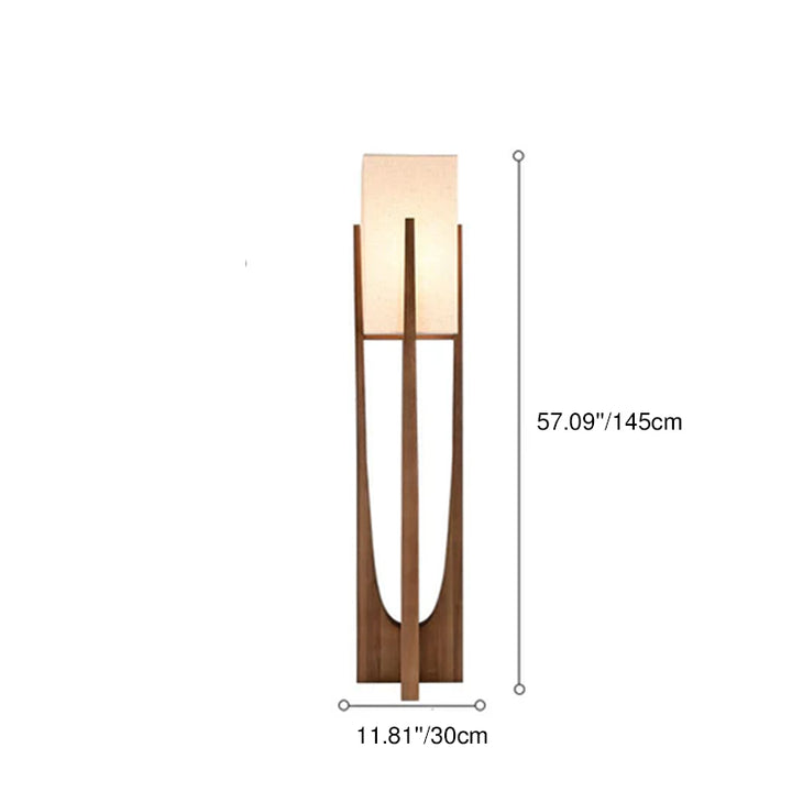 Modern Minimalist Copper Fabric Ash Wood Rectangular 1-Light Standing Floor Lamps For Living Room &amp; Bedroom