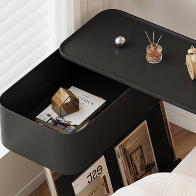 Table de nuit moderne minimaliste rectangulaire en acier inoxydable et acier au carbone avec 1 tiroir pivotant pour le chevet 
