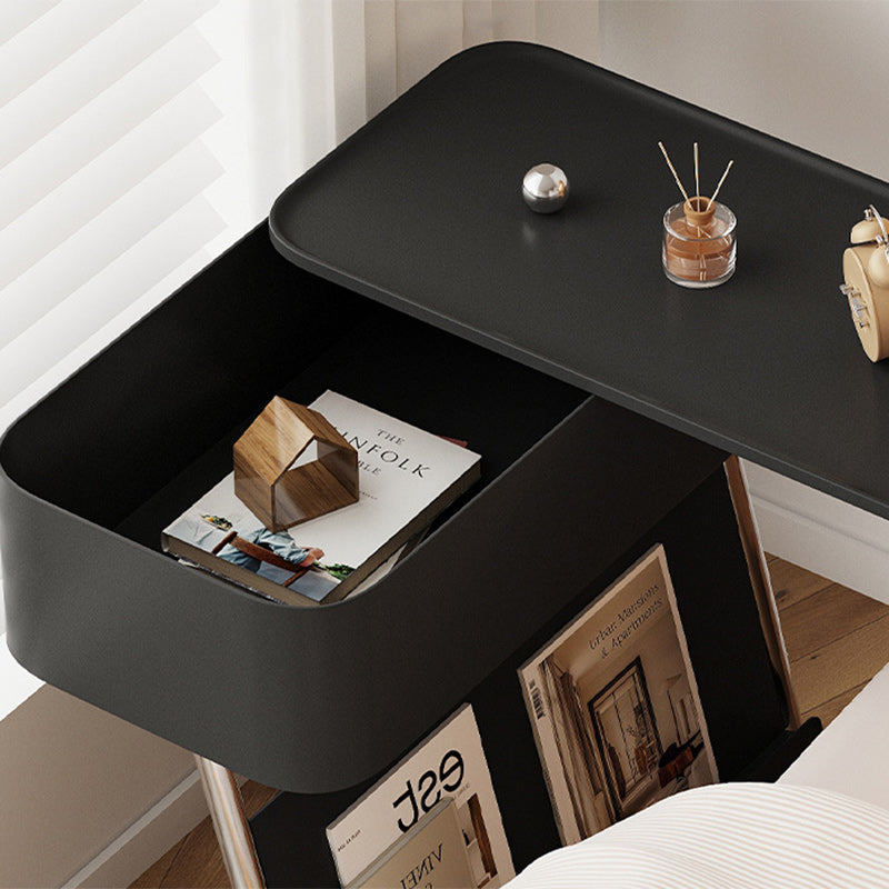 Table de nuit moderne minimaliste rectangulaire en acier inoxydable et acier au carbone avec 1 tiroir pivotant pour le chevet 