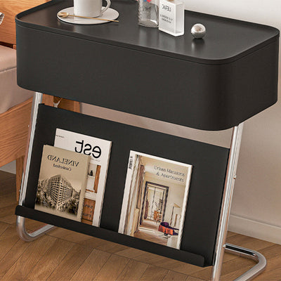 Table de nuit moderne minimaliste rectangulaire en acier inoxydable et acier au carbone avec 1 tiroir pivotant pour le chevet 