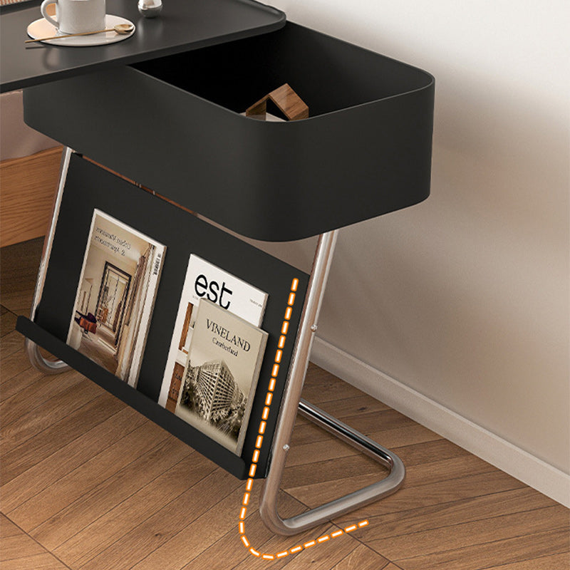 Table de nuit moderne minimaliste rectangulaire en acier inoxydable et acier au carbone avec 1 tiroir pivotant pour le chevet 