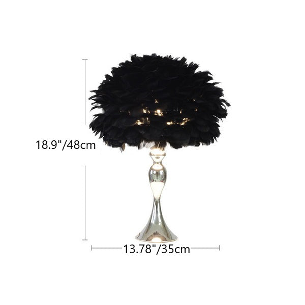 Contemporary Creative Feather Round Iron Base 1-Light Table Lamp for Bedroom