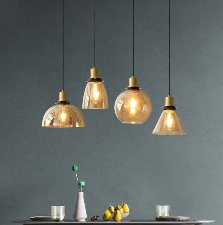 Vintage Minimalist Halbkreis-Kegel-Becher Eisen Glas 1-Licht Pendelleuchte 