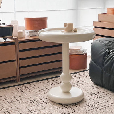 Table d'appoint moderne minimaliste avec base ovale en colonne, plateau en densité, bois de hêtre et fibre de verre pour le salon 