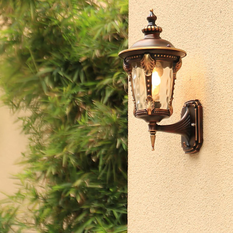Traditional European Cylinder Quadrilateral Aluminum Glass 1-Light Wall Sconce Lamp For Outdoor Patio