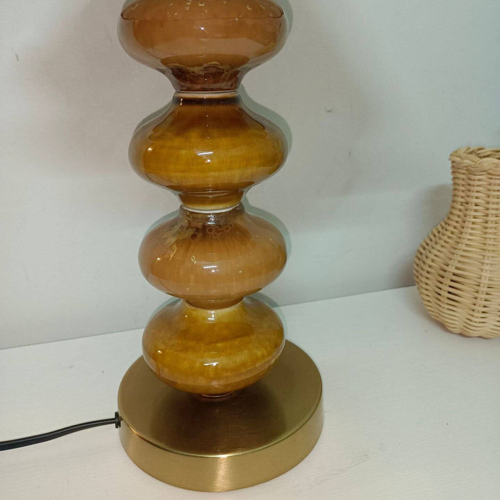 Japanische Vintage-Leinwand-Blütenschirm Keramikbasis 1-Licht Tischlampe 