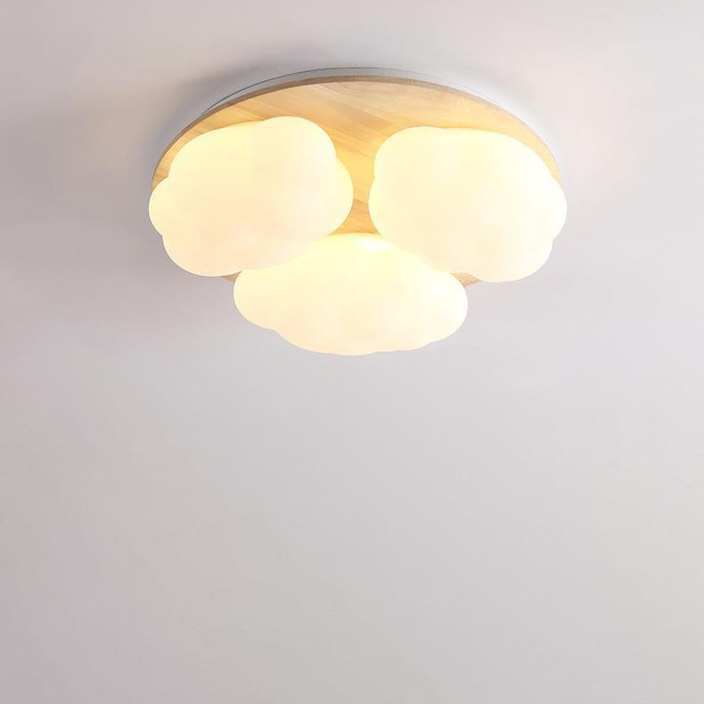 Modern Art Deco Airplane Clouds Moon Acrylic Wood LED Flush Mount Ceiling Light For Living Room