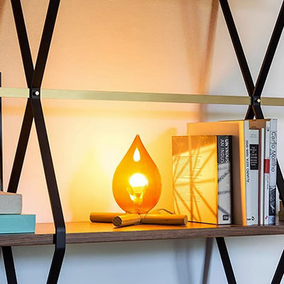 Modern Art Deco Fire Wood Glass 1-Light Table Lamp For Living Room