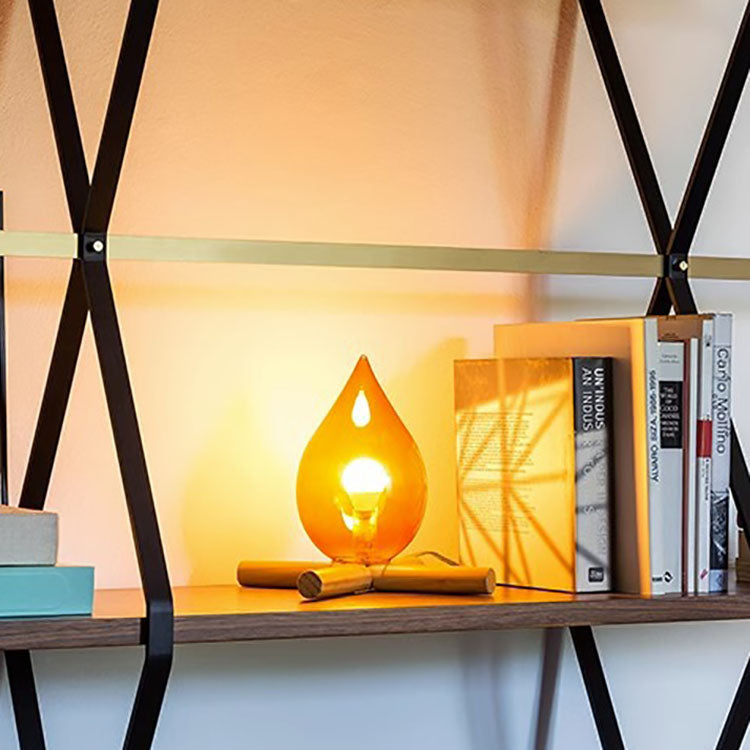 Modern Art Deco Fire Wood Glass 1-Light Table Lamp For Living Room