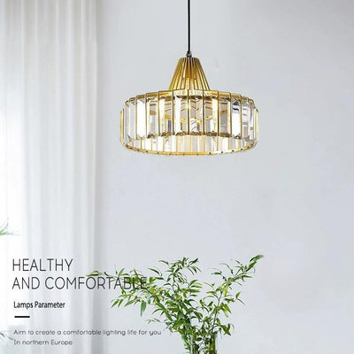 Zeitgenössische Luxus Eisen Zylinder Rahmen Kristall Schatten 1-Licht Pendelleuchte für Wohnzimmer 