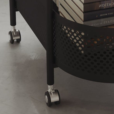 Table d'appoint roulante contemporaine en verre rond avec panier de rangement en fer à 2 niveaux pour salon 