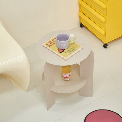 Mesa de café de hierro redonda minimalista moderna con 1 estante para sala de estar 