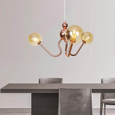 Zeitgenössischer Luxus-Kronleuchter mit Eisenrahmen und rundem Glasschirm, 3 Lichter, für Wohnzimmer 