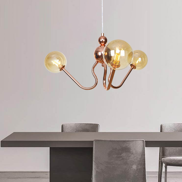 Zeitgenössischer Luxus-Kronleuchter mit Eisenrahmen und rundem Glasschirm, 3 Lichter, für Wohnzimmer 
