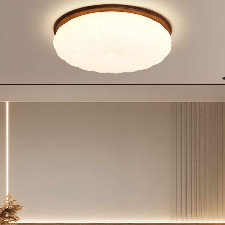 Modern Minimalist Flower Round Walnut Acrylic LED Flush Mount Ceiling Light For Living Room