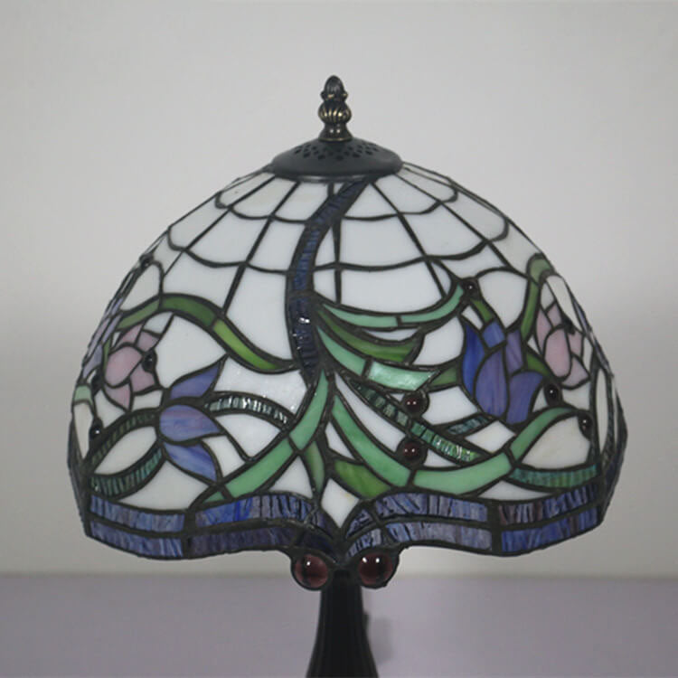 Lámpara de Mesa de 1 Luz con Cúpula de Resina de Vidrio Tiffany Tulip Vintage 