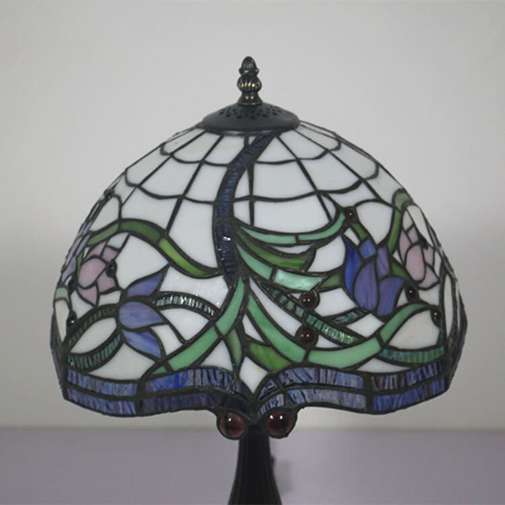 Lámpara de Mesa de 1 Luz con Cúpula de Resina de Vidrio Tiffany Tulip Vintage 