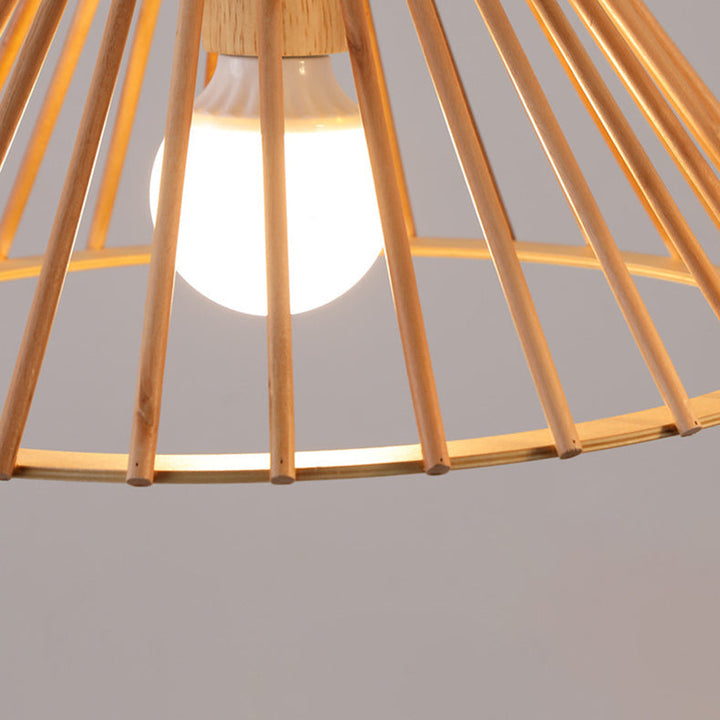 Lustre traditionnel japonais en bois trapézoïdal rond 1/2 lumière pour salle à manger 