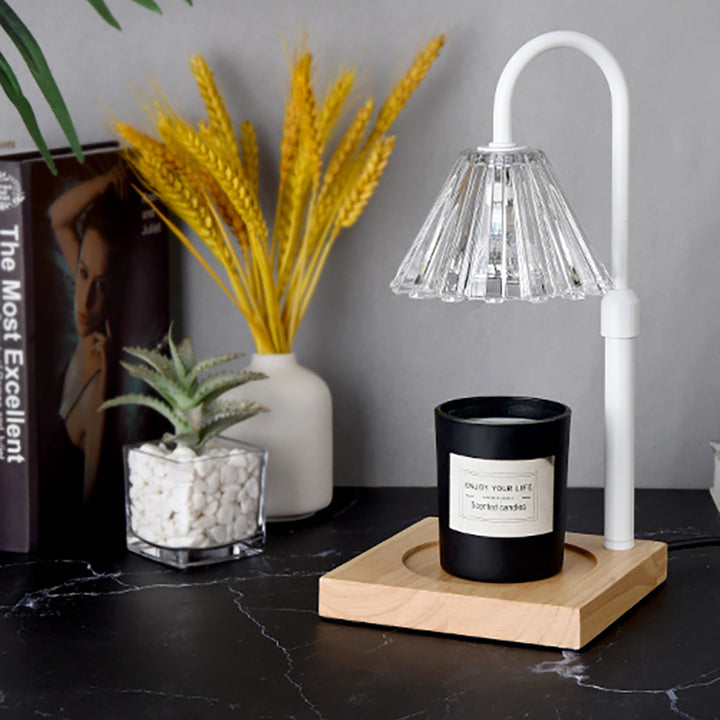 Lampe de table en cire fondue à 1 lumière en bois, fer et verre rond minimaliste moderne pour chambre à coucher 