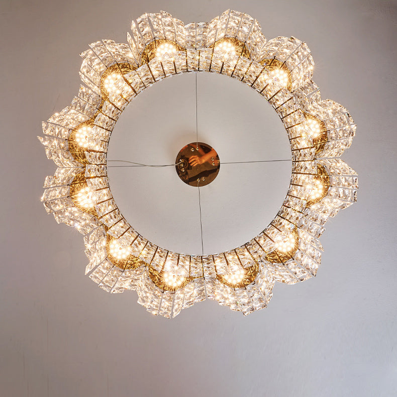 Moderne minimalistische Blume Edelstahl Kristall LED Kronleuchter für Wohnzimmer 